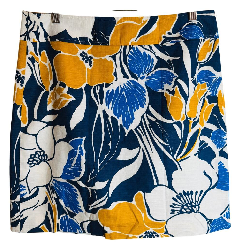 Ann Taylor Floral Mini Skirt Womens Size 10 Blue Yellow Tropical Lined Zip EUC